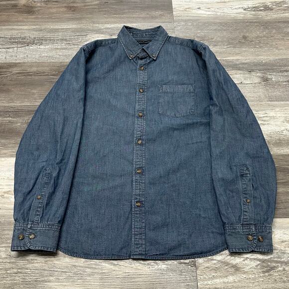 Banana Republic Dark Wash Blue Mens L Untucked Fit Button Down Chambray Shirt - Picture 1 of 12